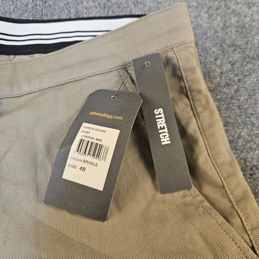 Johnny Bigg Charlie Canvas Shorts‎ Mens 48 Brindle Brown Stretch J193SH201 NWT